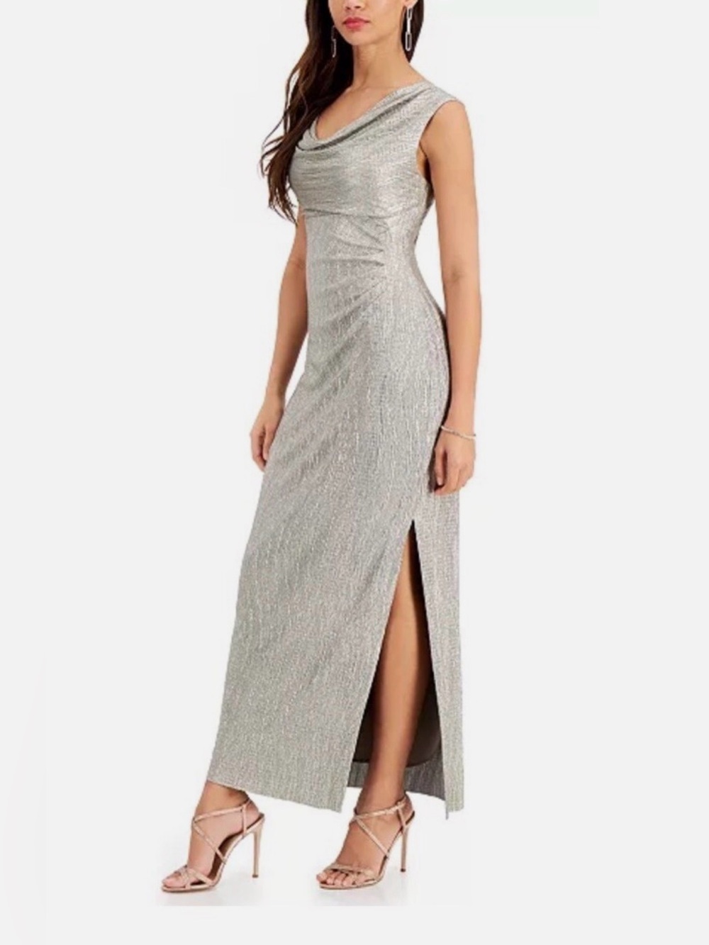 Lauren Ralph Lauren Metallic Gold Cowl Neck Maxi Slit Dress 4